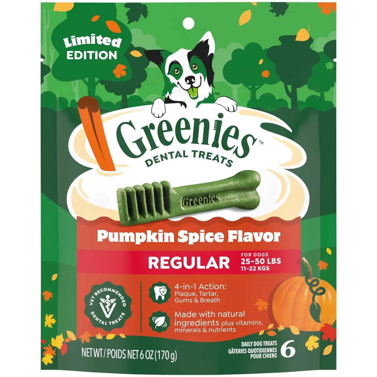 Greenies Pumpkin Spice Flavor Regular Dental and Hard Chews Dog Treats - 6oz/6ct