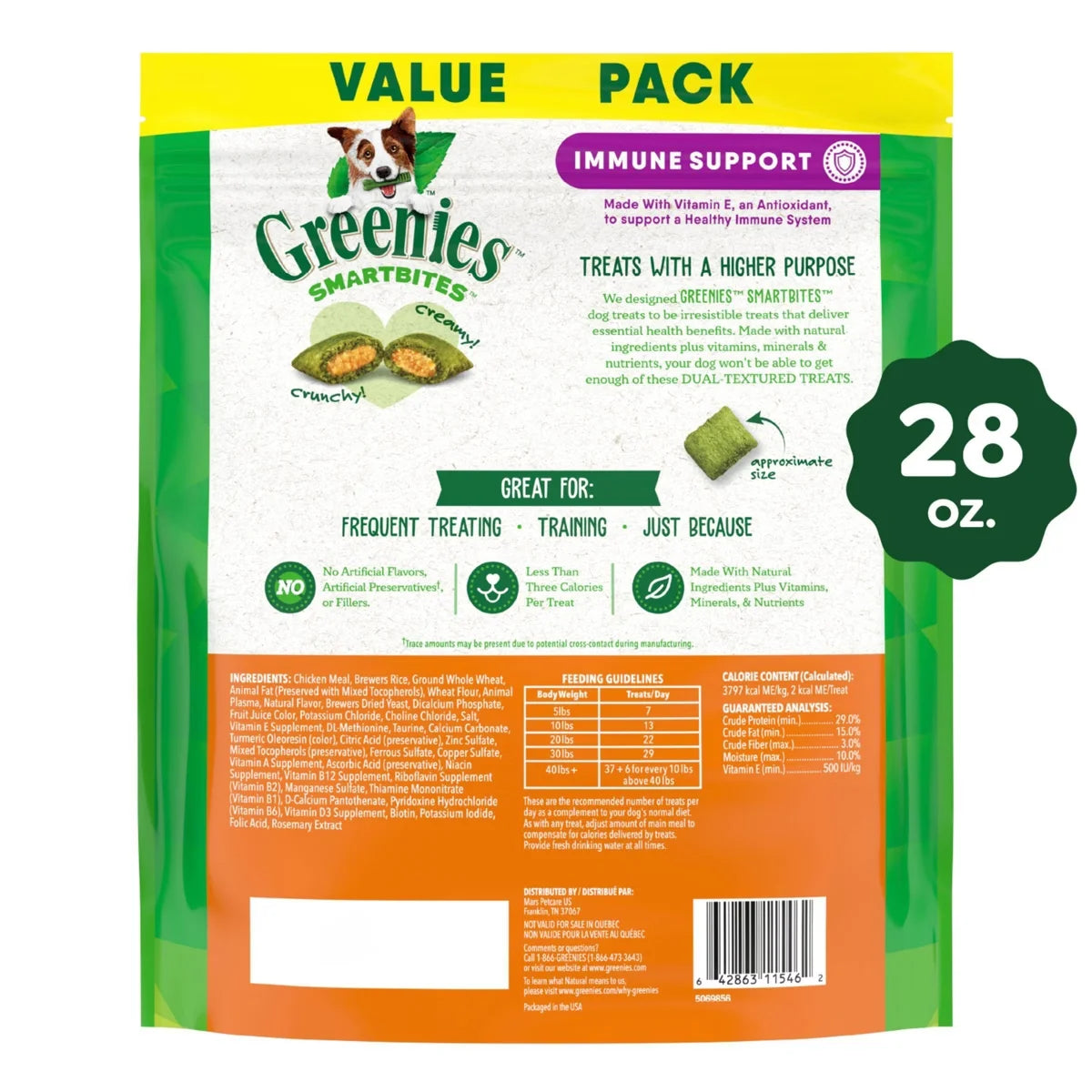 Greenies Smartbites Immune Support Crunchy & Soft Chicken Flavor Adult Dog Treats - 28oz