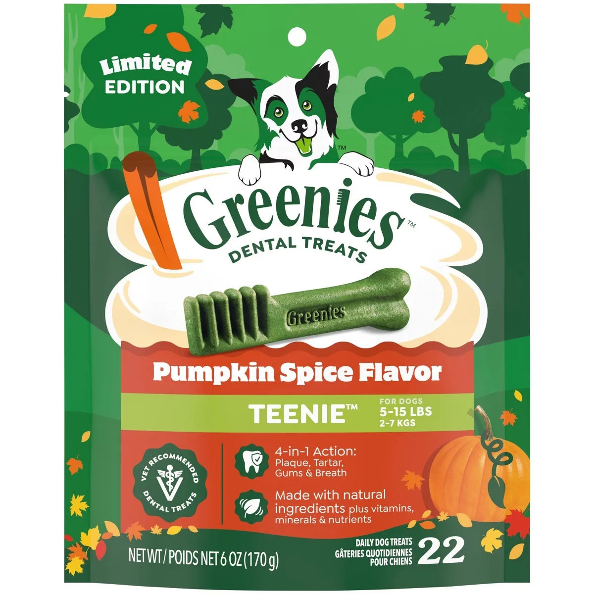Greenies Pumpkin Spice Flavor Teenie Dental and Hard Chews Dog Treats - 6oz/22ct