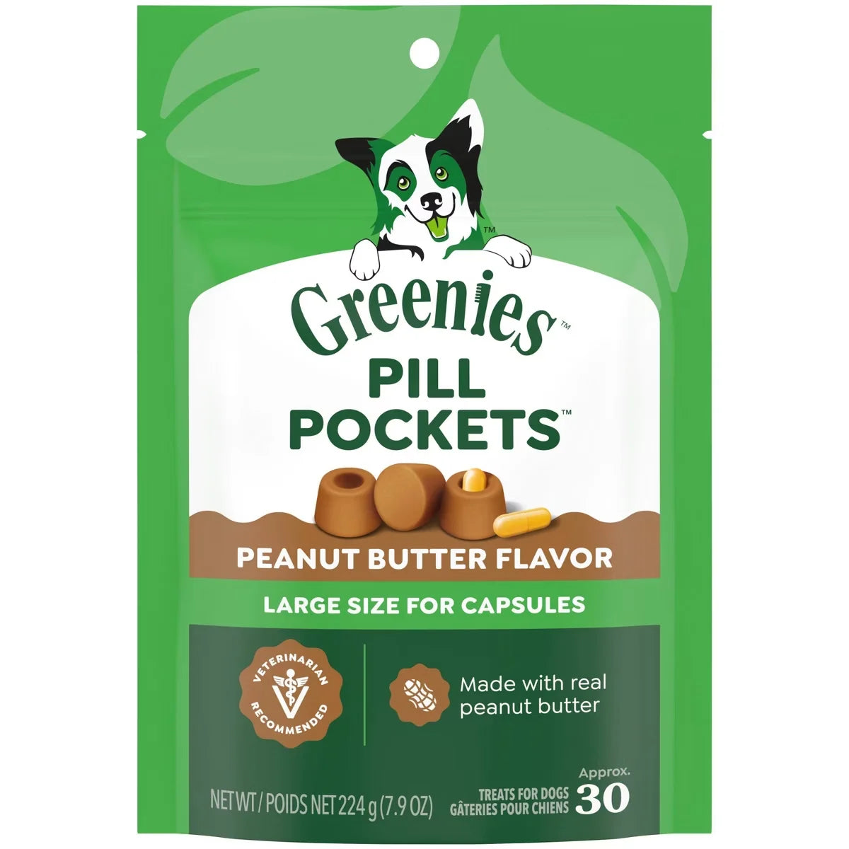 Greenies Chewy Dog Pill Pockets Peanut Butter Capsule Size Dog Treats