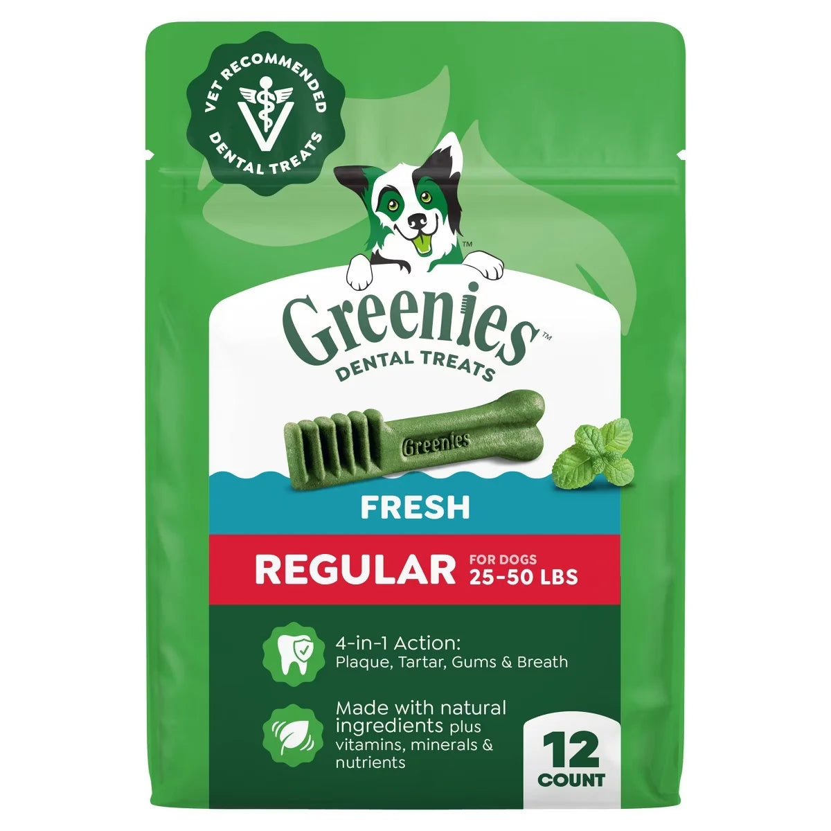 Greenies Regular Chewy Dental Dog Treats Fresh Spearmint - 12oz/12ct